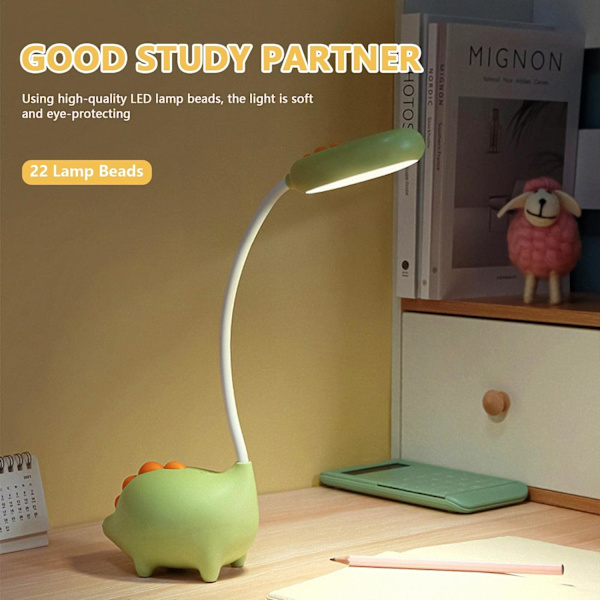 Genopladelig Dinosaur Skrivebordslampe, 3 Farver USB Øjenvenlig Bordlampe