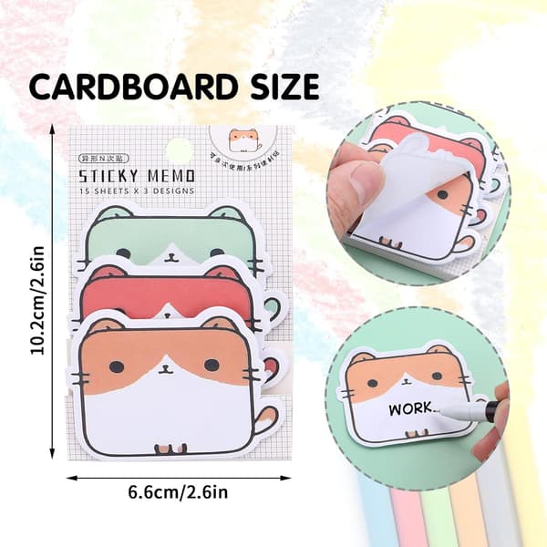 6 Pak Søde Dyreformede Sticky Note Pads - Selvklæbende Memo P