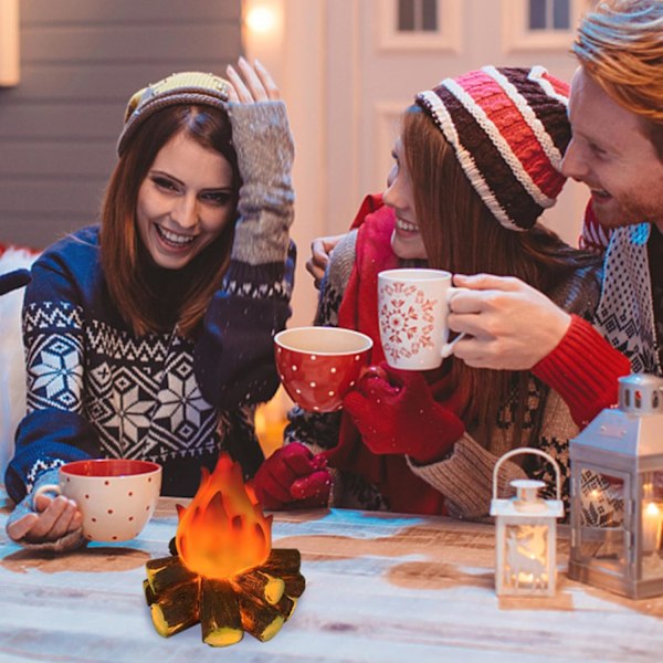 Falsk lägereld, 3D konstgjorda brasvedträn realistisk batteridriven flamlös falsk eld för Halloween jul camping