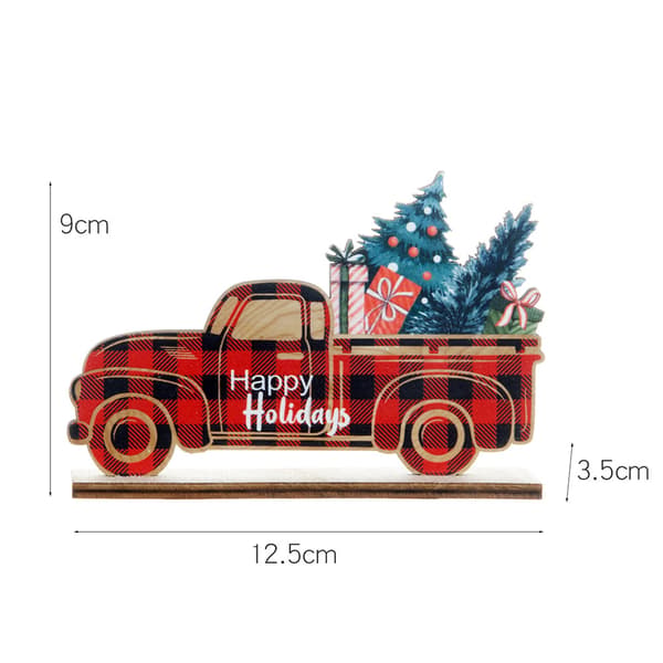 3 stk julepynt trebiler i tartan-stil pickup ta