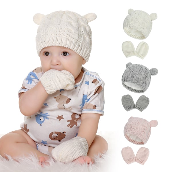 Stickad Beanie för Babyflicka, Vinterhatt med Pompom, Söt Babyhatt DXGHC