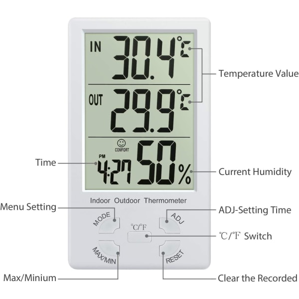 Digital Hygrometer Termometer, LCD Digital Termometer med Pr