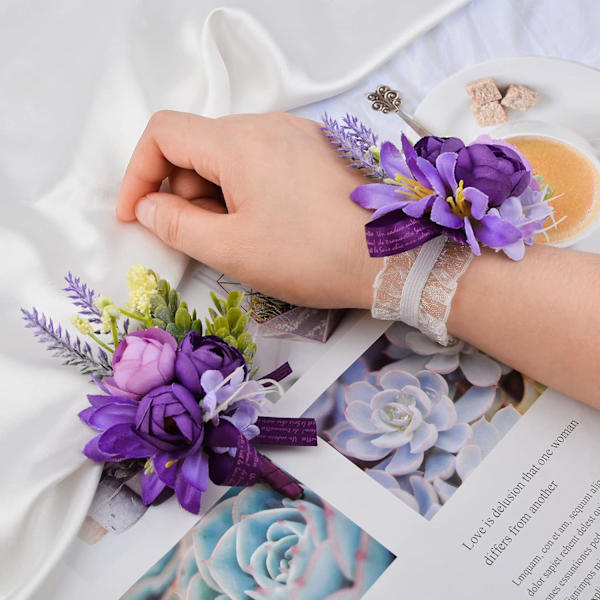 Håndleds Corsage og Boutonniere Sæt, 1 Sæt Lille Rose Lilla Hånd F