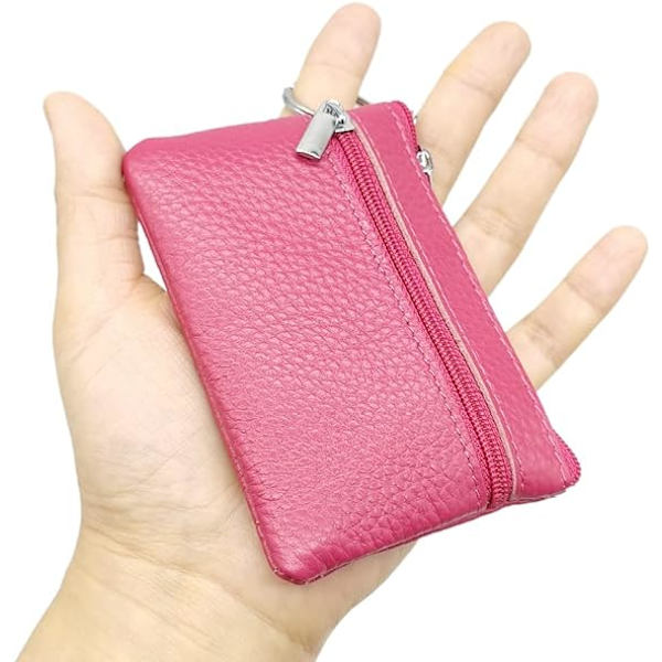 Nyckelringsväska Liten, Kvinnors Äkta Läder Zip Mini Myntväska