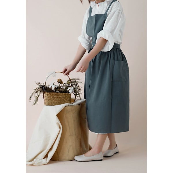 Kvinner Forkle Japansk Stil Kryss Stropp Bib Solid Farge Bomull Vi