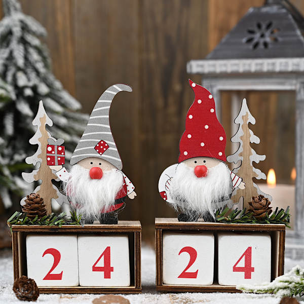 2 stycken julkalenderdekorationer i trä, tall, nedräkning