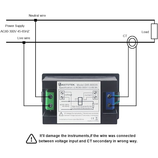 Digitaalinen ampeerimittari AC 80V-300V 100A, 2-in-1 multimetripaneeli 110V/22