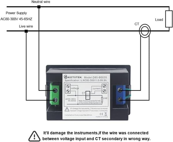 Digitalt amperemeter AC 80V-300V 100A, 2-i-1 multimeterpanel 110V/22