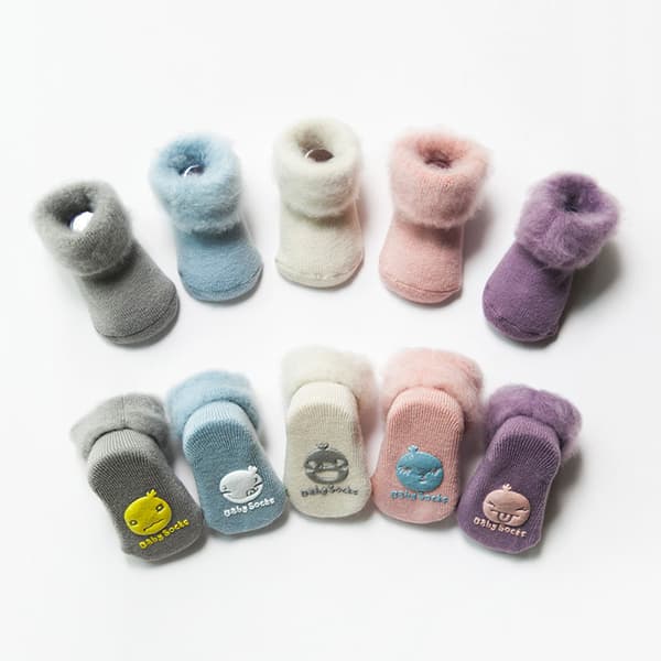 5 par af efterårs- og vintervarme plus fløjlstykke tykke baby-antislip sokker
