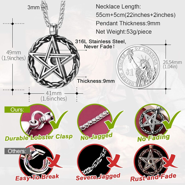 Anpassningsbart Pentakelhalsband Pentagramhänge med kedjefläck