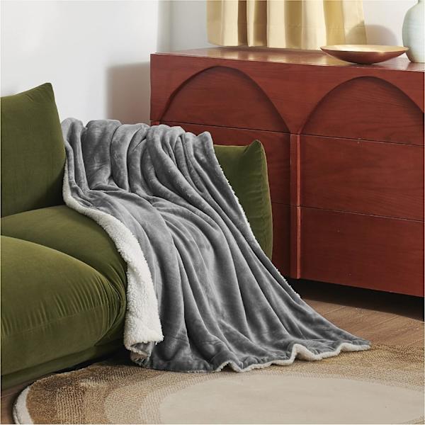 Sofa Pude Fleece Tæppe - 130x160 Grå Sofa Pude, Sherpa B