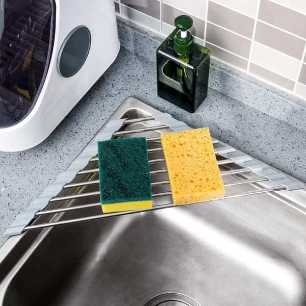 Triangelformad Rullbar Dish Drying Rack för Hörn av Diskho, Liten och Vikbar