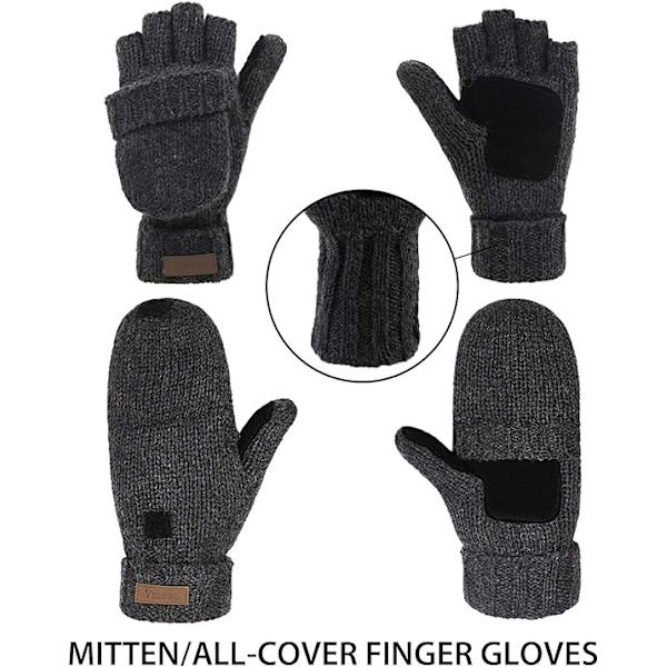 Vinterstickade Konvertibla Fingervantar Ullvantar Varma Mi