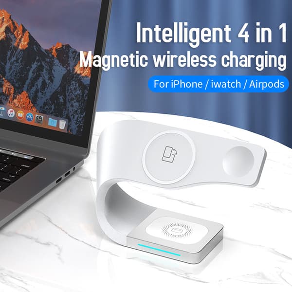 （Hvit）4-i-1 Trådløs Lader Smart Stasjon For Apple Series Iph