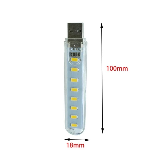 8-pack USB Bärbar Strip Light Mini Boklampa 8 LED Nattlampor