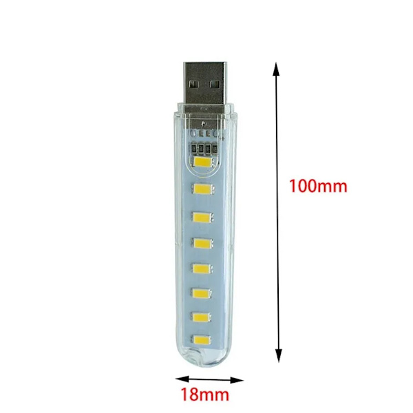 8-pakks USB-bærbar stripe-lys Mini boklampe 8 LED nattlys