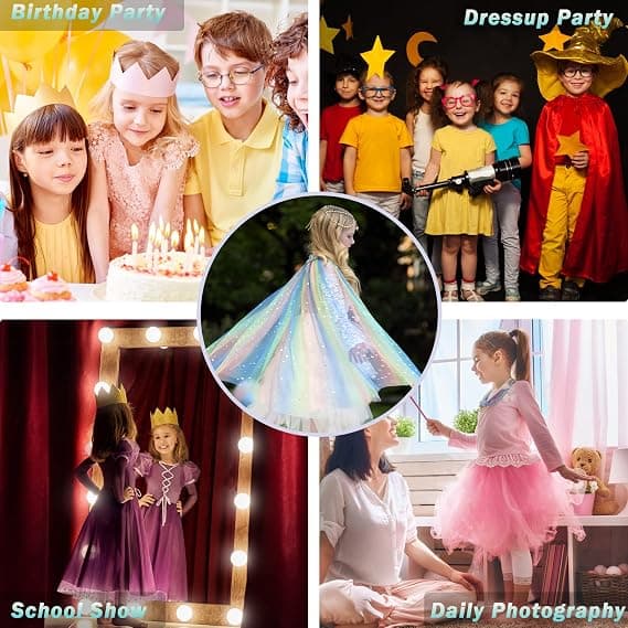 skyllc Prinsessekappe for barn, paljett-tyllkappe for jenter se DXGHC