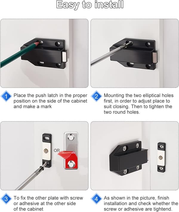 Tryk for at åbne Lukning Magnet Magnetisk Lås Tryk Dør Lås 4 Dele
