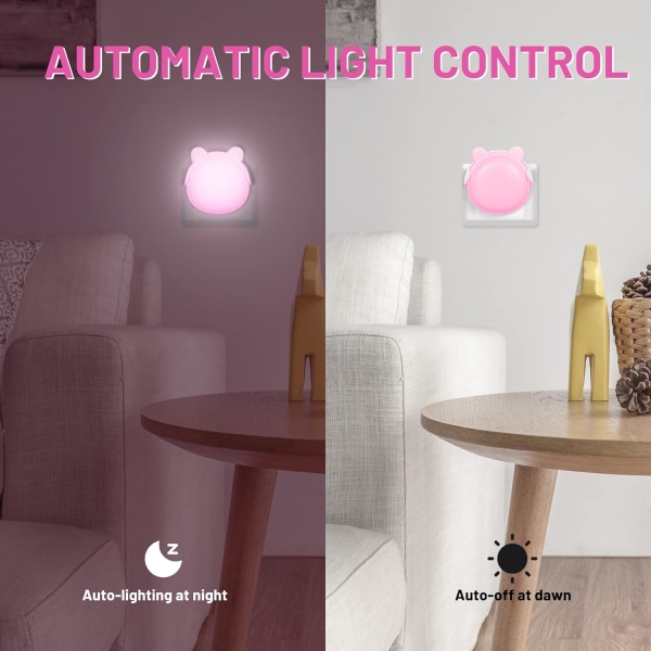 (Pink)2Pcs Child Night Light, Baby Room Night Lamp, Automatic Ori