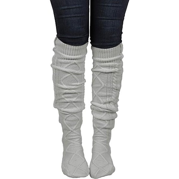 Naisten kaapelikudotut polvenpituudet talvibootsisukat Extra Long Thigh L