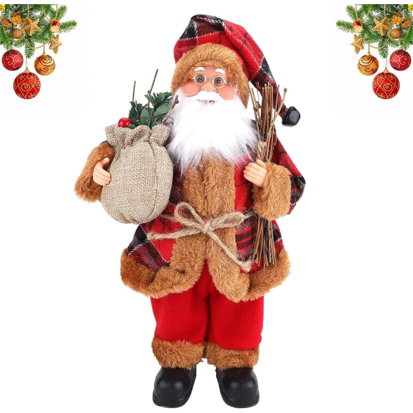 30cm Traditionell Mini Stående Santa Claus Figurine Röd Jul