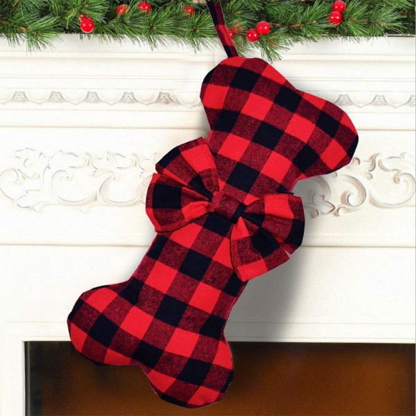 Red Pet Dog Christmas Stockings Classic Buffalo Red Black Pla DXGHC