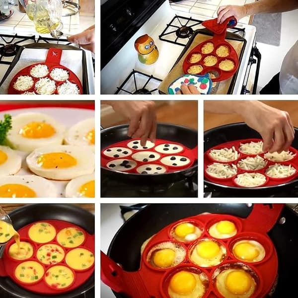 Silikonpannekakemold, 7 Ring Pannekakemaker, Non-Stick Kjøkken DXGHC