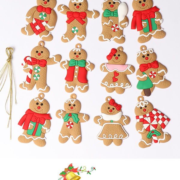 12 Pak Gingerbreadmand Ornamenter til Juletræspynt