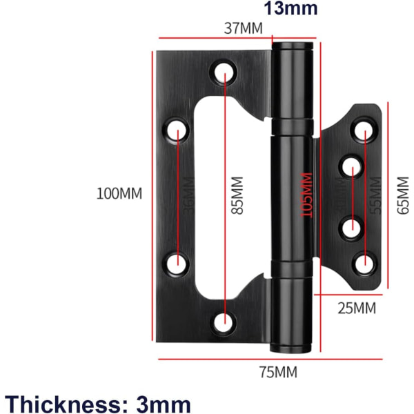 (Svart) 2x Rustfrie Stålhengsler, 4 Tommer Rektangulært Blad 100mm D