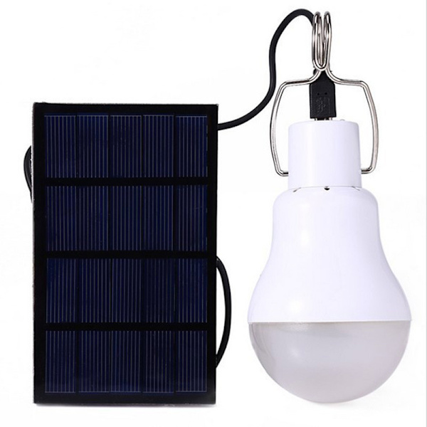 Bærbar solcellelampe med hvit LED-pære, solenergi med solcelle