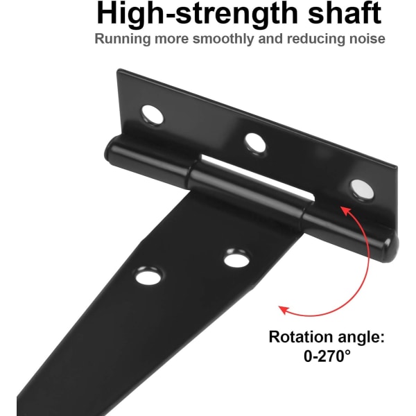 6 stk 4 tommers svarte lakkerte T-hengsler, kraftige T-hengsler, tre