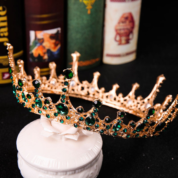 Crown The Grand Palace Grön Rhinestone Tiara Bröllopshår Accessoar