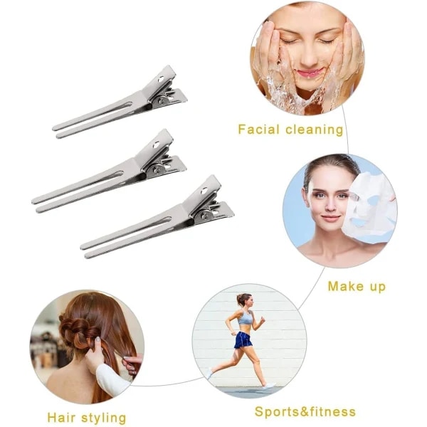 50 förpackningar DIY Curl Clips, Frisör Dubbla Prong Curl Silver Metall Alligator Clips Metall Krokodil Alligator Hårklämmor för Salo