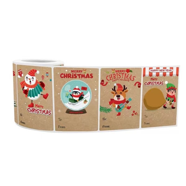 2 rullar rektangulärt kraftpapper MERRY CHRISTMAS juldekaler