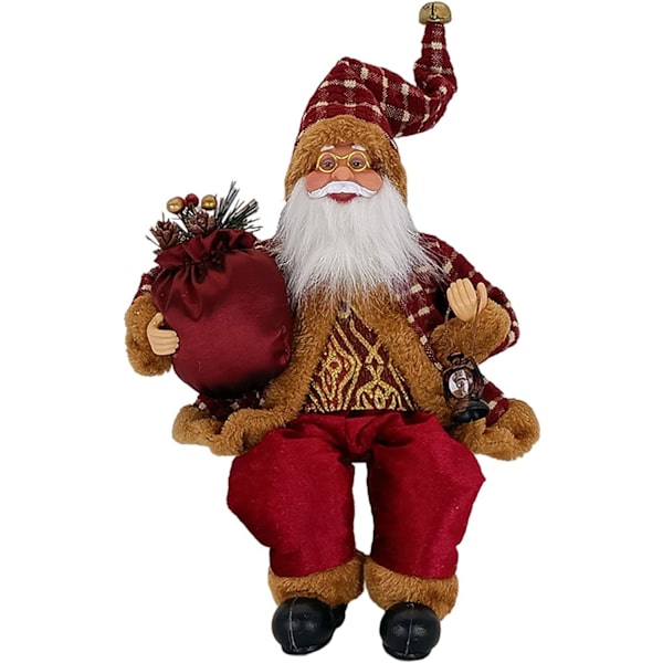 Realistinen Kangasjoulupukki Istumassa Joulu Nukke Luova Trad