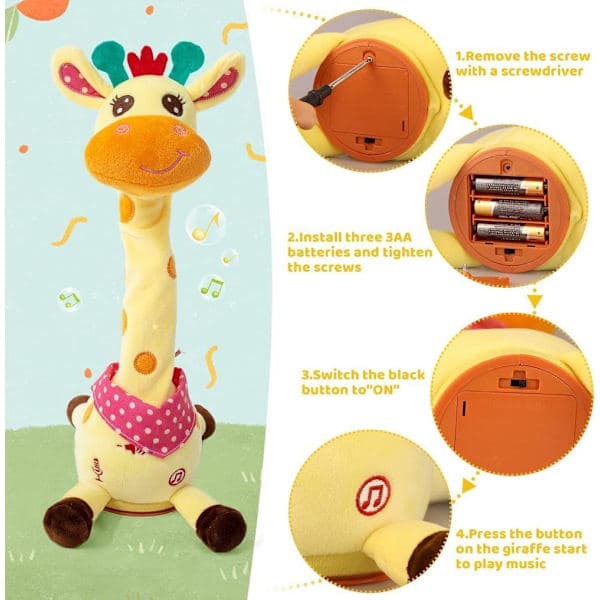 Talking Giraffe Toy - Dancing & Singing Stuffed Animal with Volume Control for Kids Yellow,AB