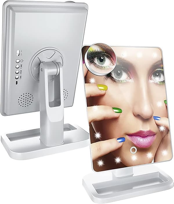 Bluetooth LED Makeup Spejl med Touchscreen og 10x Forstørrelse