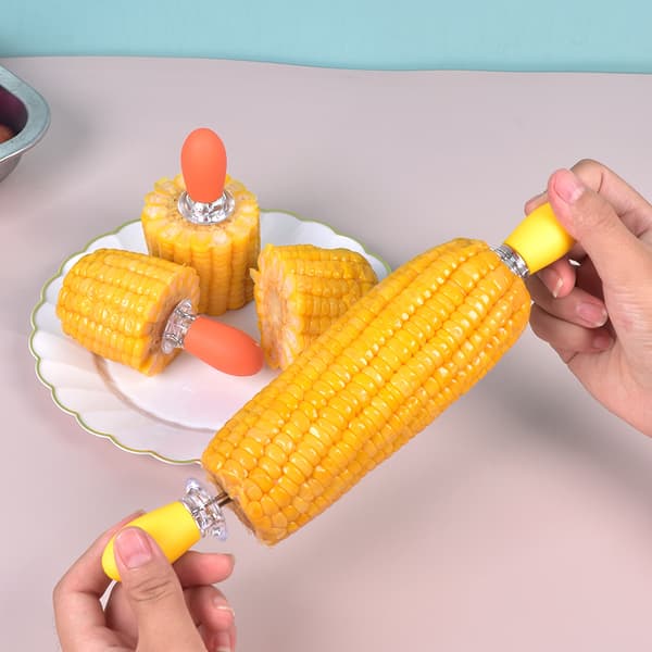 4 par corn-nålar i plast för grillning, rostfritt stål