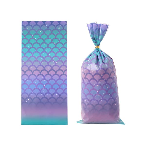 150 jul-påsar i lila fiskskal-design, platta