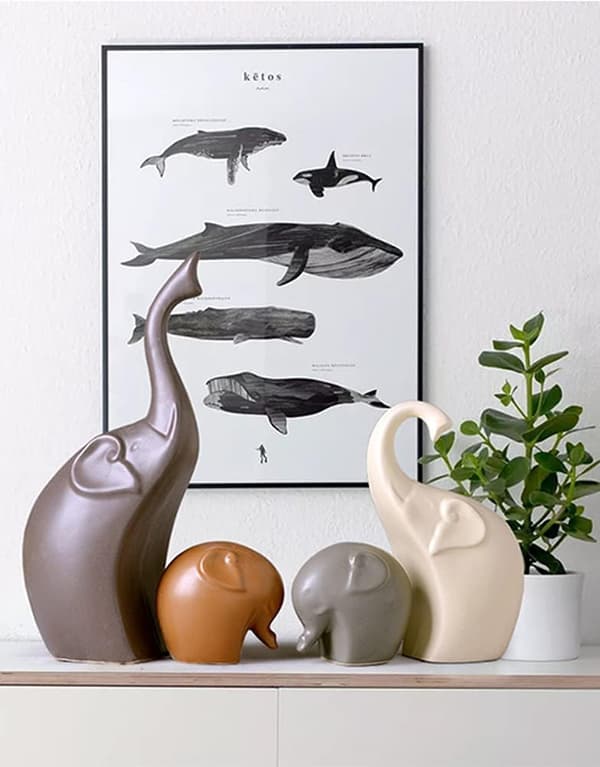Elefantfamilj Staty Porslinsfigur Staty (Set om 4), Cer