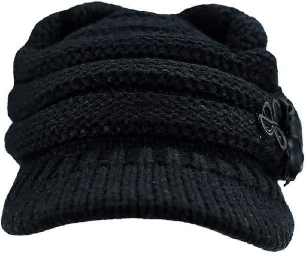 Dames Vinterhue Blomst Dekoration Hæklet Strik Beanie Visor