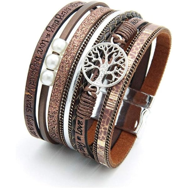 Women Girls Tree of Life Leather Bracelets Multi-Layer Wraps W