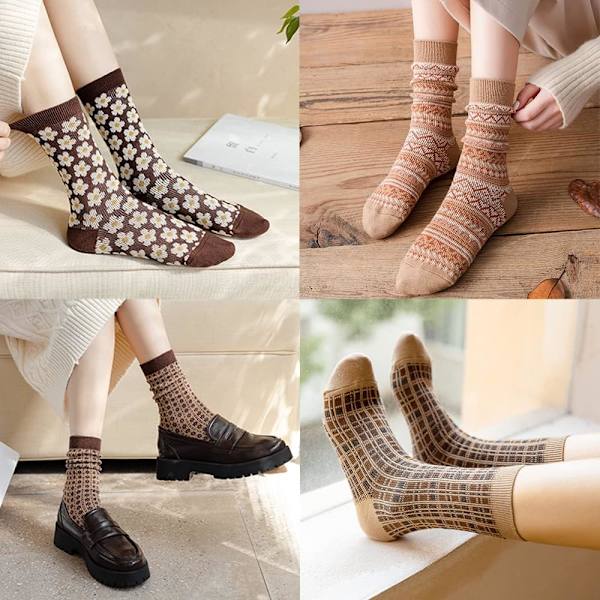 6 Par Dame Strømper til Vinter, Varme Tykke Strømper Vintage Casual Bløde