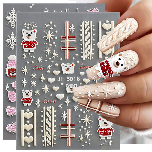 4 ark 5D Christmas Nail Art Stickers Decals Christmas Nail Dec