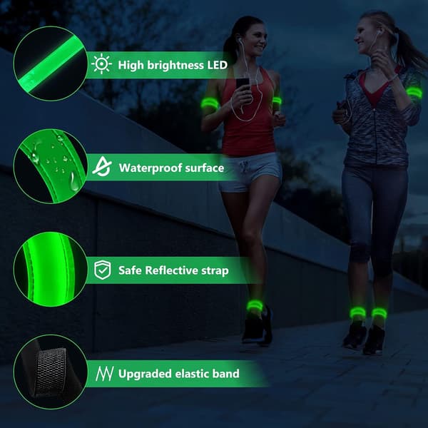 2 stk. Ladbare LED Lysende Armbånd, LED Refleks Løpearmbånd