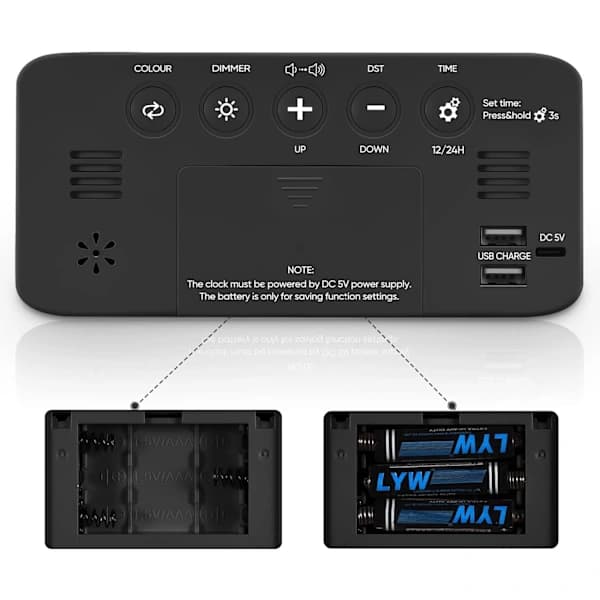 Extra Högljudd Väckarklocka för Tunga Sovare - Digital Klocka med USB-laddare & Nattlampa, D