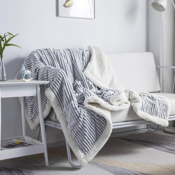 Sherpa-peitto Fleece-heittä - 39x59, Harmaa & Valkoinen - Pehmeä, Pehmoinen