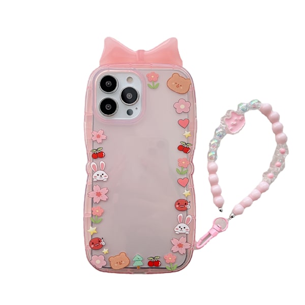 2 stycken rosa blommiga bågar för iphone13promax med kedja par