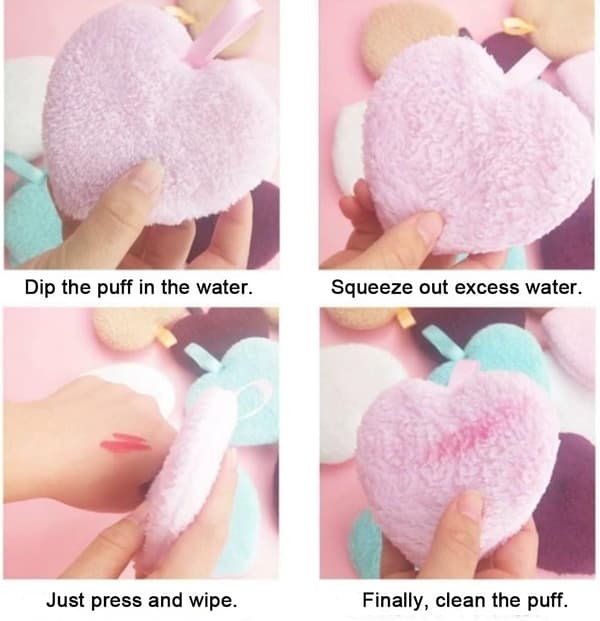 Hjerteformet Puff Genanvendelig Puff 5 Stk Vaskbar Mikrofiber Makeup