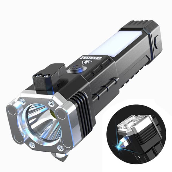 Multifunktionell bilficklampa bilsäkerhetshammare ficklampa USB ch